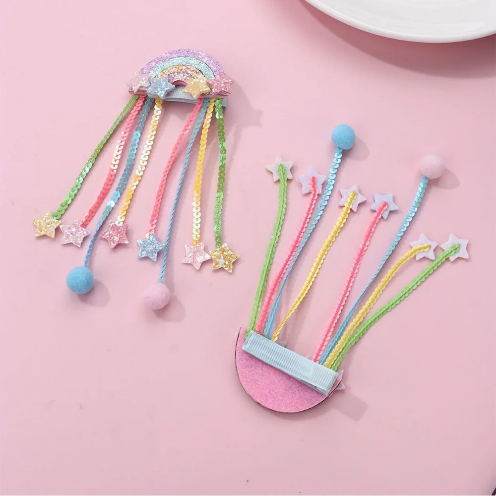Rainbow Hair Clips with Dangling Beads and Stars